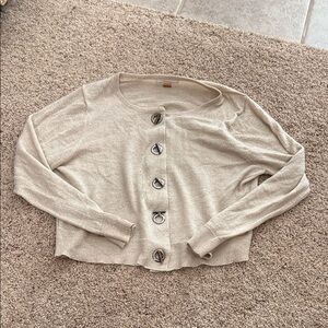 Calvin Klein Beige Ring-Detail Button Front Cardigan